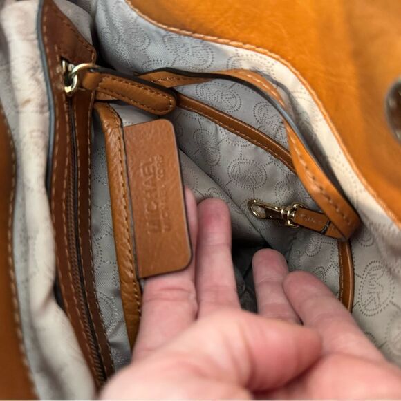 Michael Kors Hamilton Monogram Lock Gold Chain Bag Signature Large Satchel Purse - Picture 11 of 16